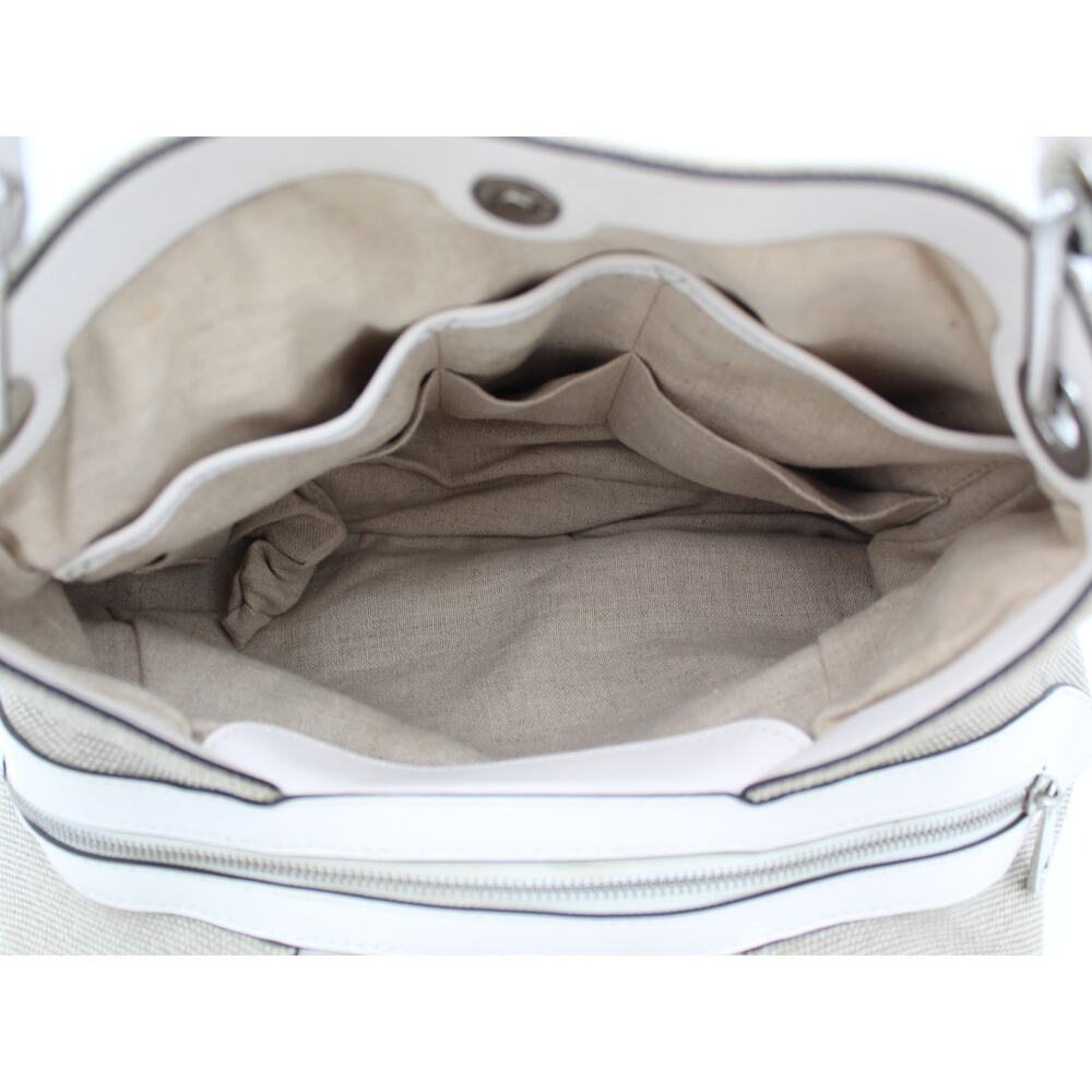 Michael Kors Raven Shoulder Bag Purse Beige White Canvas Fabric Leather Summer - Picture 10 of 12